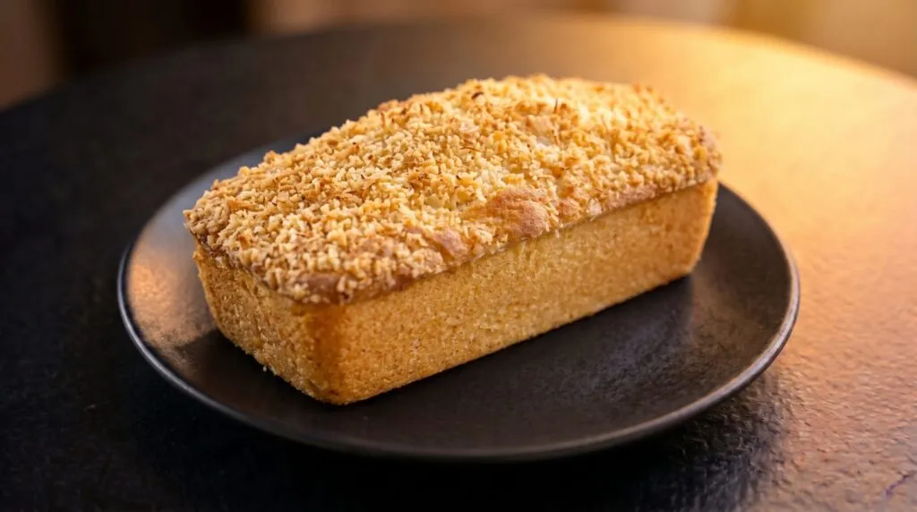 Bolo de coco com farofa crocante