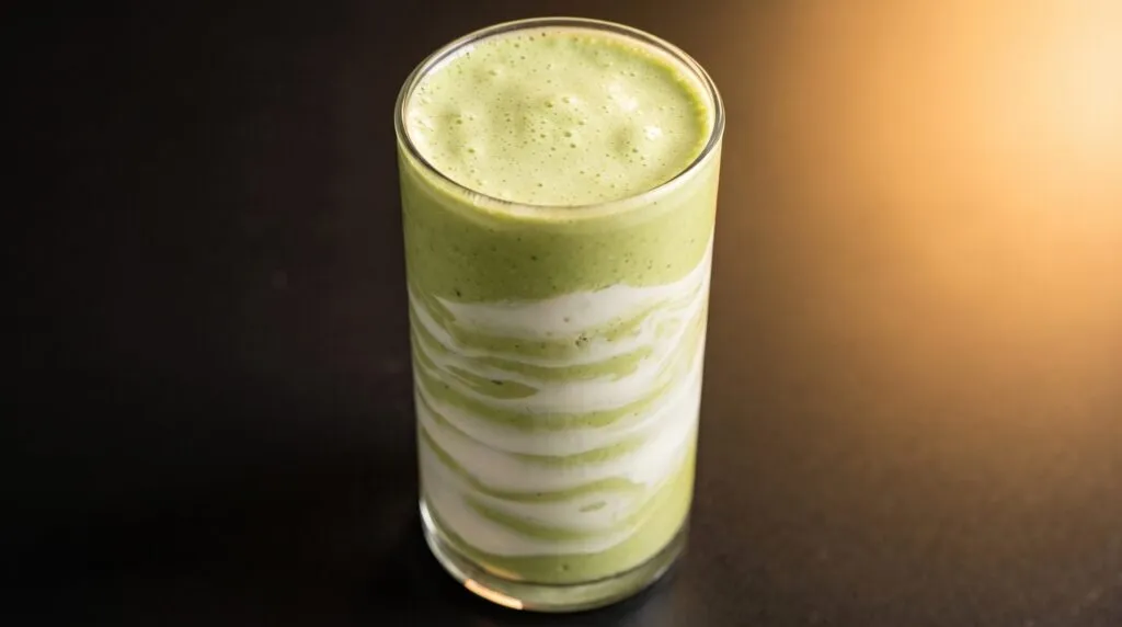Smoothie proteico de matcha e banana