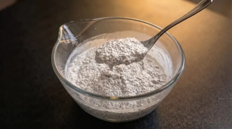 Textura do pudim de chia com leite de coco